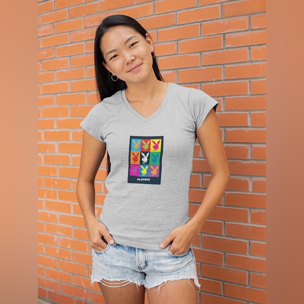 🌸 Colorful Playboy V Neck Short Sleeve T- Shirt